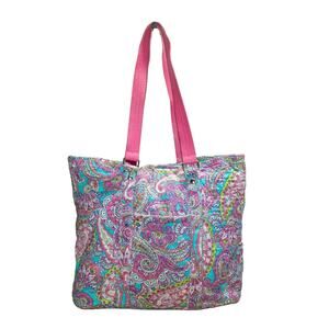 Medium Vintage Quilted Pink Teal Paisley Medium Tote Work Bag Bookbag Purse